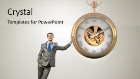  Presentation with leadership - Slide deck with businessman and pocket watch time background and a lemonade colored foreground