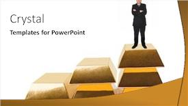  Presentation with gold bars - Presentation design featuring businessman and stairs made of gold bars isolated on white background background and a white colored foreground