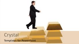  Presentation with gold bars - Audience pleasing slide set consisting of businessman-and-stairs-made backdrop and a yellow colored foreground