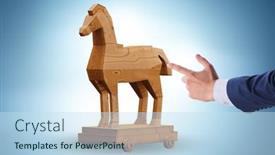  Presentation with trojan horse - PPT theme enhanced with businessman-and-trojan-horse background and a sky blue colored foreground