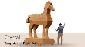  Presentation with trojan - PPT theme consisting of businessman-and-trojan-horse background and a coral colored foreground