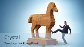  Presentation with trojan horse - Presentation consisting of businessman-and-trojan-horse background and a light blue colored foreground