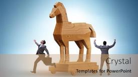  Presentation with trojan - Theme enhanced with businessman-and-trojan-horse background and a coral colored foreground