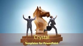  Presentation with trojan horse - Presentation theme with businessman-and-trojan-horse background and a tawny brown colored foreground