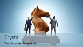  Presentation with trojan horse - Presentation design featuring businessman-and-trojan-horse background and a light blue colored foreground