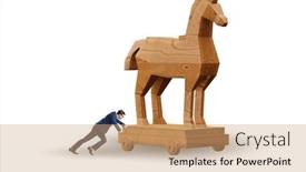  Presentation with trojan - Slide deck consisting of businessman-and-trojan-horse background and a coral colored foreground