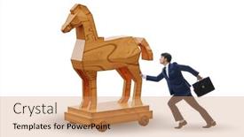 Presentation with trojan horse - PPT layouts consisting of businessman-and-trojan-horse background and a coral colored foreground