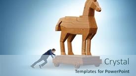  Presentation with trojan horse - Theme consisting of businessman-and-trojan-horse background and a sky blue colored foreground