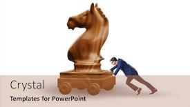  Presentation with trojan horse - Presentation design having businessman-and-trojan-horse background and a red colored foreground