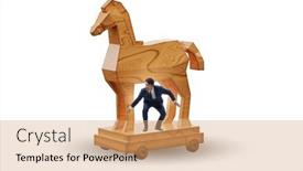  Presentation with trojan horse - PPT layouts enhanced with businessman-and-trojan-horse background and a coral colored foreground