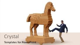  Presentation with trojan horse - PPT theme with businessman-and-trojan-horse background and a coral colored foreground