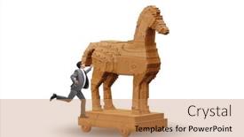  Presentation with trojan horse - Presentation enhanced with businessman-and-trojan-horse background and a coral colored foreground