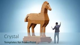  Presentation with trojan horse - Slides having businessman-and-trojan-horse background and a light blue colored foreground