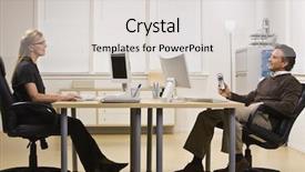  Presentation with woman office desk - Presentation theme featuring businessman and woman are sitting background and a light gray colored foreground