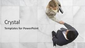  Presentation with lobby - Colorful PPT layouts enhanced with businessman and woman shaking hand backdrop and a light gray colored foreground