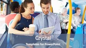  Presentation with using digital tablet - PPT theme consisting of businessman and woman using digital background and a ocean colored foreground