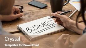  Presentation with business remote work - Audience pleasing theme consisting of businessman and woman writing word backdrop and a  colored foreground