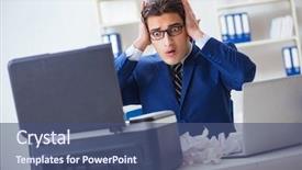  Presentation with machine learning representations of data - Colorful theme enhanced with businessman angry at copying machine backdrop and a ocean colored foreground