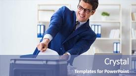  Presentation with angry - Amazing PPT theme having businessman angry at copying machine backdrop and a ocean colored foreground