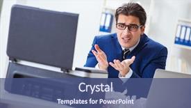  Presentation with animated slot machine - Slide deck having businessman angry at copying machine background and a ocean colored foreground