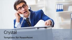  Presentation with machine guns - Beautiful theme featuring businessman angry at copying machine backdrop and a light blue colored foreground