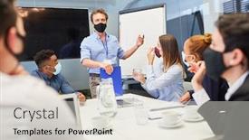 Presentation with face mask - Amazing presentation theme having businessman-as-a-consultant backdrop and a lemonade colored foreground
