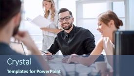  Presentation with team meeting - Amazing presentation design having businessman-at-a-meeting backdrop and a  colored foreground