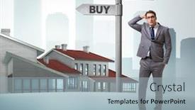  Presentation with crossroads - Amazing presentation having businessman-at-crossroads-betweem-buying backdrop and a light blue colored foreground