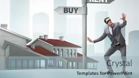  Presentation with crossroads - Amazing slide deck having businessman-at-crossroads-betweem-buying backdrop and a light blue colored foreground