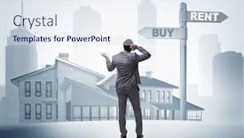  Presentation with crossroads - Colorful slide deck enhanced with businessman-at-crossroads-betweem-buying backdrop and a sky blue colored foreground