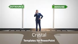  Presentation with outsourcing - Cool new theme with crossroads deciding between outsourcing backdrop and a gray colored foreground