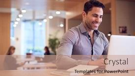  Presentation with work - Audience pleasing slides consisting of businessman-at-desk-in-modern backdrop and a coral colored foreground