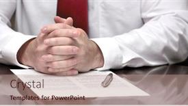  Presentation with contract - Theme consisting of businessman-at-desk-with-pen background and a coral colored foreground