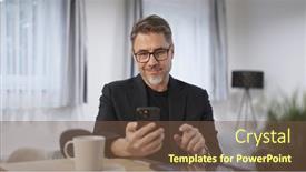  Presentation with home office - Theme enhanced with businessman-at-home-using-phone background and a  colored foreground