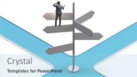  Presentation with crossroads - PPT theme having businessman-at-the-crossroads-choosing background and a light blue colored foreground