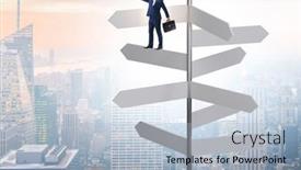  Presentation with crossroads - Presentation design with businessman-at-the-crossroads-choosing background and a light blue colored foreground