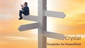 Presentation with crossroads - Colorful presentation theme enhanced with businessman-at-the-crossroads-choosing backdrop and a yellow colored foreground
