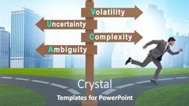  Presentation with crossroads - Presentation theme enhanced with businessman-at-the-crossroads background and a gray colored foreground