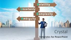  Presentation with crossroads - Presentation design with businessman-at-the-crossroads background and a light blue colored foreground