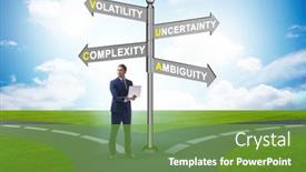  Presentation with crossroads - Presentation theme consisting of businessman-at-the-crossroads background and a seafoam green colored foreground