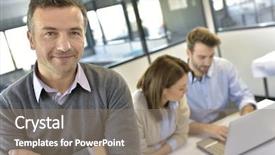  Presentation with meeting - PPT theme enhanced with businessman attending meeting with workteam background and a gray colored foreground