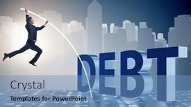 Presentation with burden - Cool new PPT theme with businessman-avoiding-debt-burden backdrop and a teal colored foreground