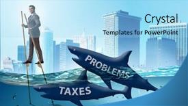  Presentation with tax - Slide deck with businessman avoiding paying high taxes background and a light blue colored foreground