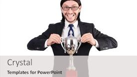  Presentation with prize - Colorful presentation theme enhanced with businessman awarded with prize cup isolated on white backdrop and a light gray colored foreground