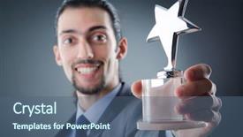  Presentation with star employee - Theme having businessman awarded with star award background and a ocean colored foreground