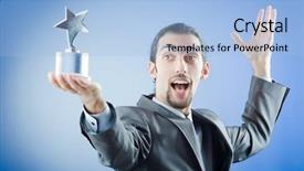  Presentation with star award - Slide set featuring businessman awarded with star award background and a light blue colored foreground