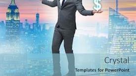  Presentation with dollar - Presentation design enhanced with businessman-balancing-between-choosing-dollar background and a light blue colored foreground