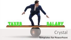  Presentation with salary - Cool new presentation design with businessman balancing between taxes and salary backdrop and a light gray colored foreground