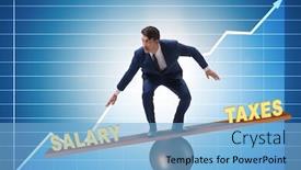 Presentation with taxes - Theme having businessman balancing between taxes and salary background and a light blue colored foreground