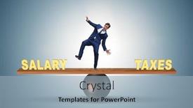  Presentation with taxes - Slide deck featuring businessman balancing between taxes and salary background and a light blue colored foreground